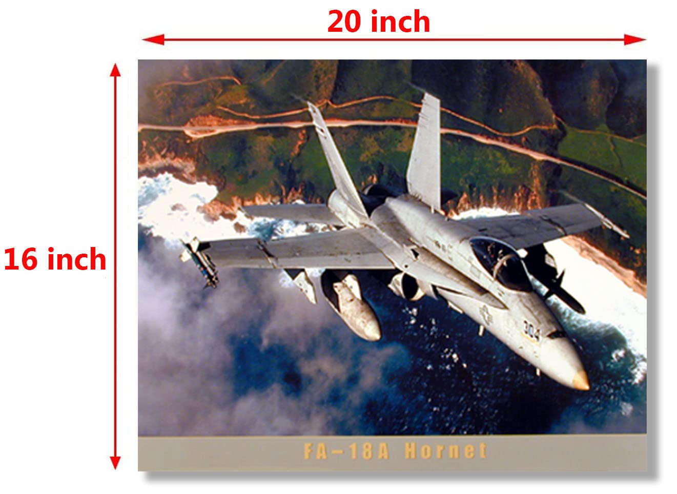 Military Aviation Wall Decor FA-18 Hornet Fighter Jet Over Coastline Art Print Poster (16x20)