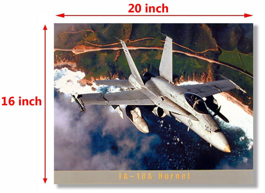 Military Aviation Wall Decor FA-18 Hornet Fighter Jet Over Coastline Art Print Poster (16x20)