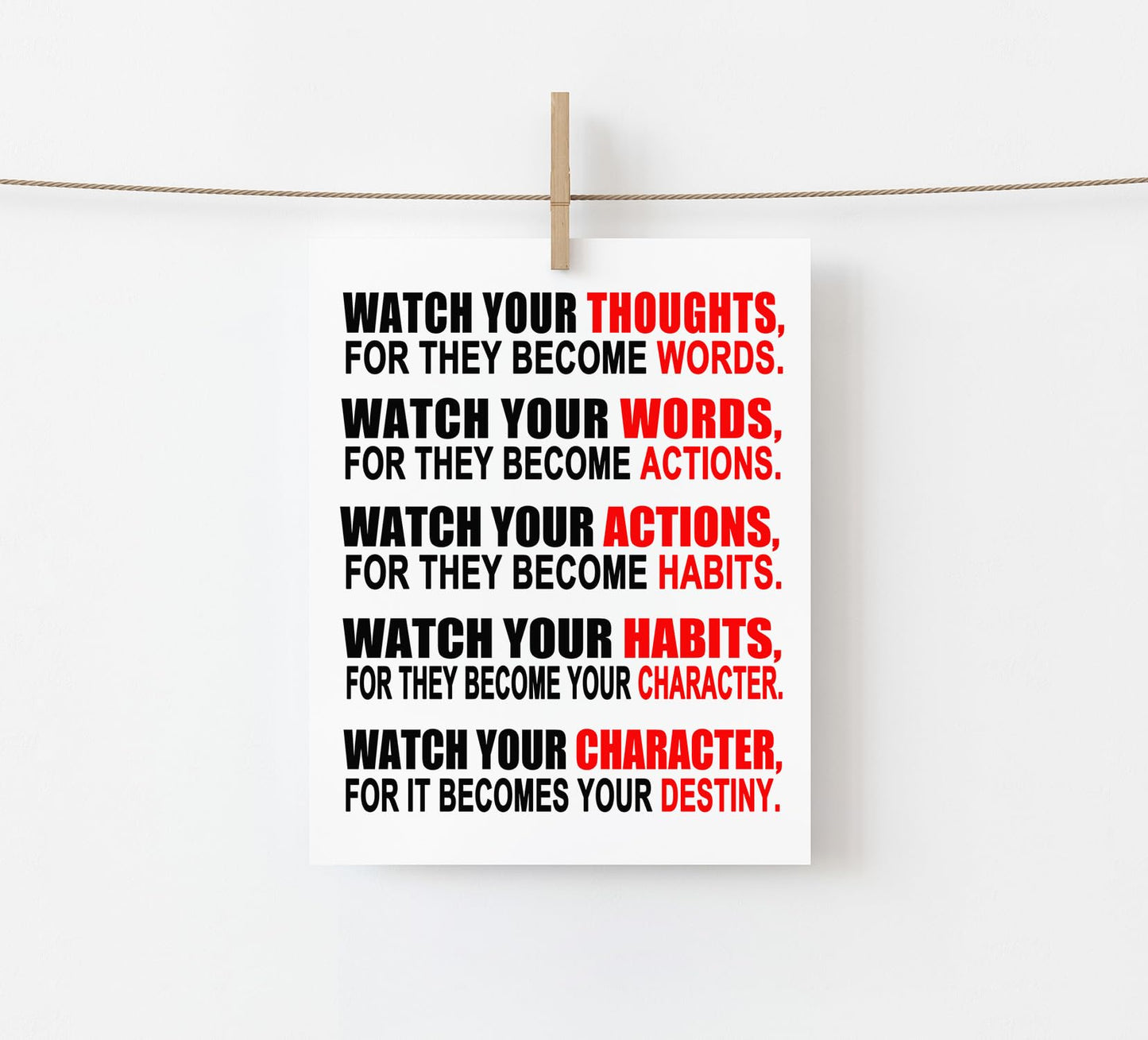 Affirmation Print - Watch Your Thoughts - Motivational Wall Art - Inspirational Quote Wall Decor - Affirmation Poster for Office Classroom UNFRAMED (8"x10")