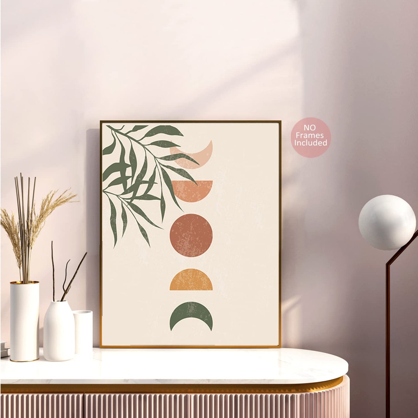 Abstract Boho Wall Art Prints, Minimalist Geometric Boho Wall Art Orange Beige Palm Leaf Line Art Painting Poster, for Bedroom Living Room Bathroom Boho Room Decor(Set of 6, 8" X 10", Unframed)