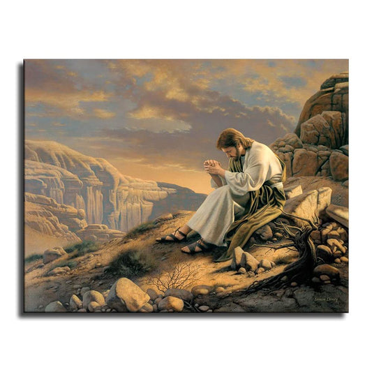 Simon Dewey - Jesus Christ Praying In The Desert Poster Picture Canvas Wall Art Print Jesus Poster Home Room Decor (12x16inch-NoFramed)