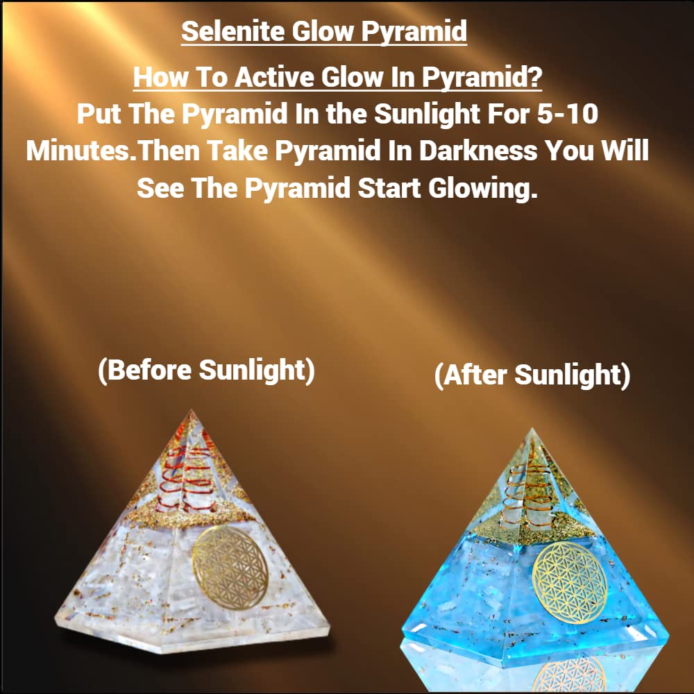 Anaya Agate Selenite Glow Orgonite Pyramid – Handmade Selenite Orgone Pyramid for High Frequency Vibration, Powers of Manifestation – White Crystal Pyramid Promotes Peace and Calmness