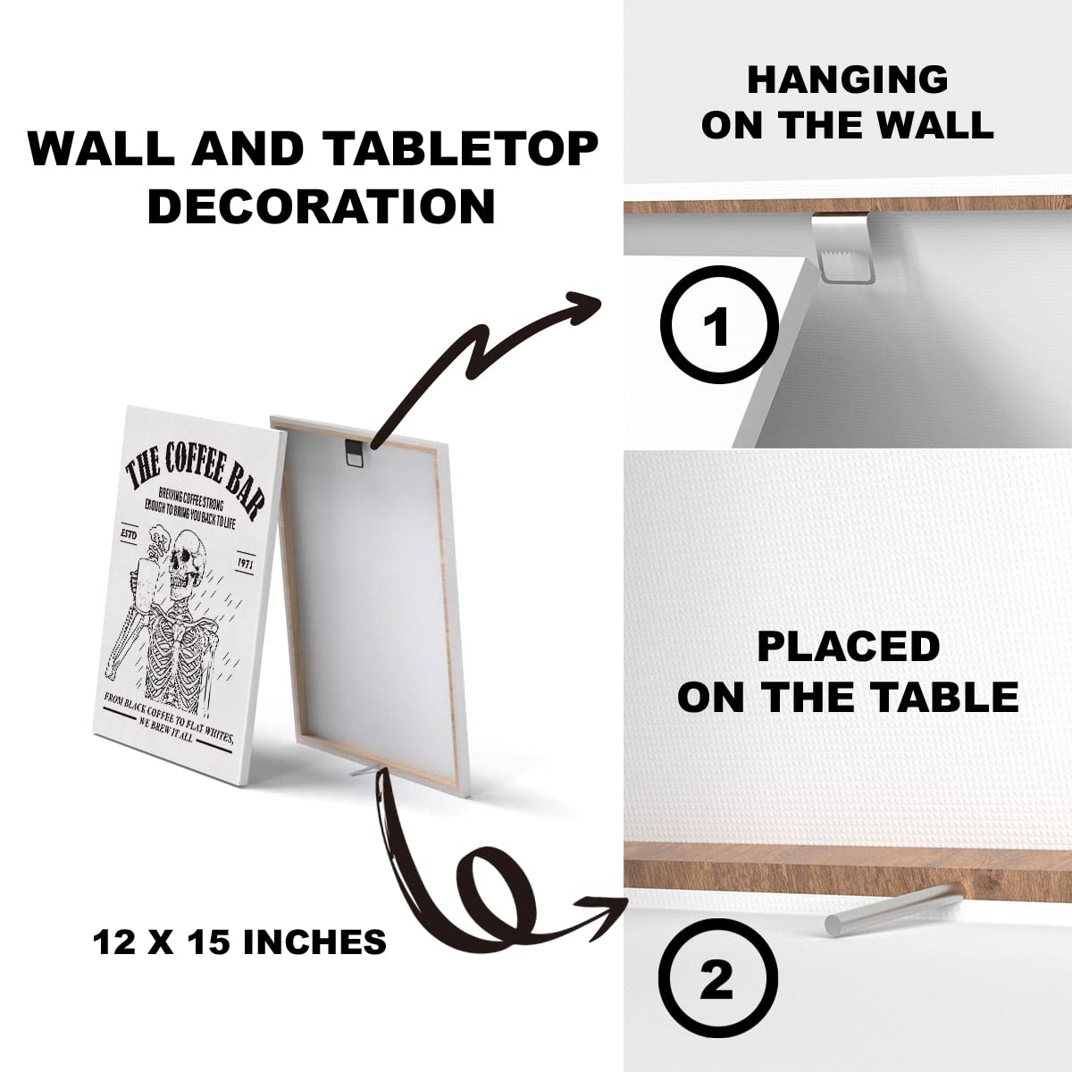 the Coffee Bar Framed Canvas Picture Coffee Wall Art, Skeleton Coffee Print Paintings Poster "12 x 15", Perfect Wall Decor for Coffee Bar Kitchen Gift