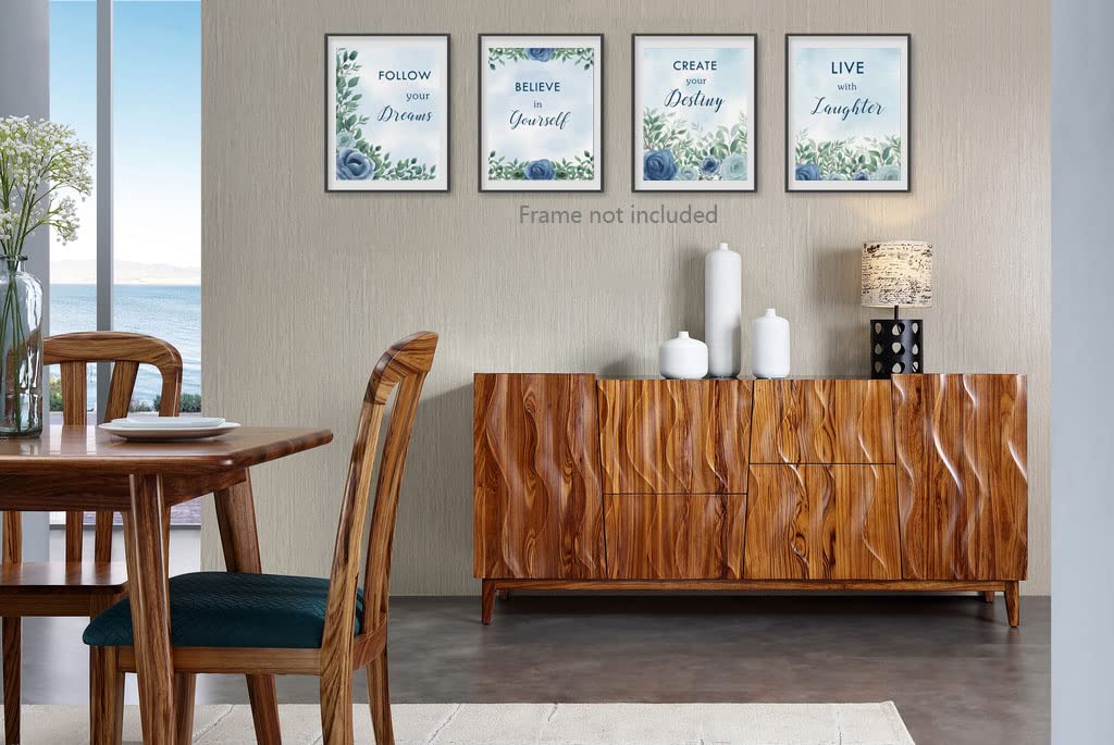 Blue Rose Inspirational Quotes Canvas Wall Art Print,Inspiring Gift for Girl’s,Motivational Sayings Floral Paintings for Girl's Room, Positive Phrases Words Poster for Office,Set of 4 8x10 UNRAMED