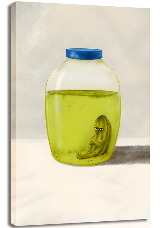 Hwetui Funny Kitchen Pickle Poster Modern Vintage Cute Wall Art Last Lonely in Bottle canvas Print Eclectic Home Decor Painting Olive Green Cool Gifts Picture for restaurant apartment12 x16 Unframed