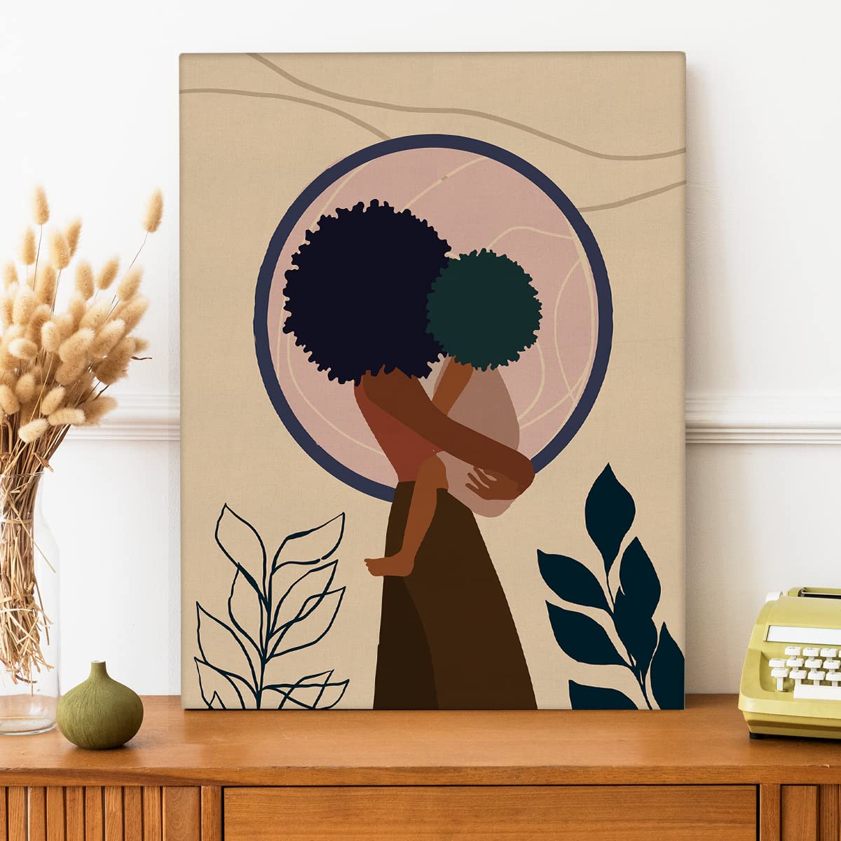 NISTOMISU African American Women Girl Canvas Prints Wall Decor Black Mother and Daughter Canvas Art Sign Canvas Poster Gifts for Home Bedroom Decor 11.5"x15"