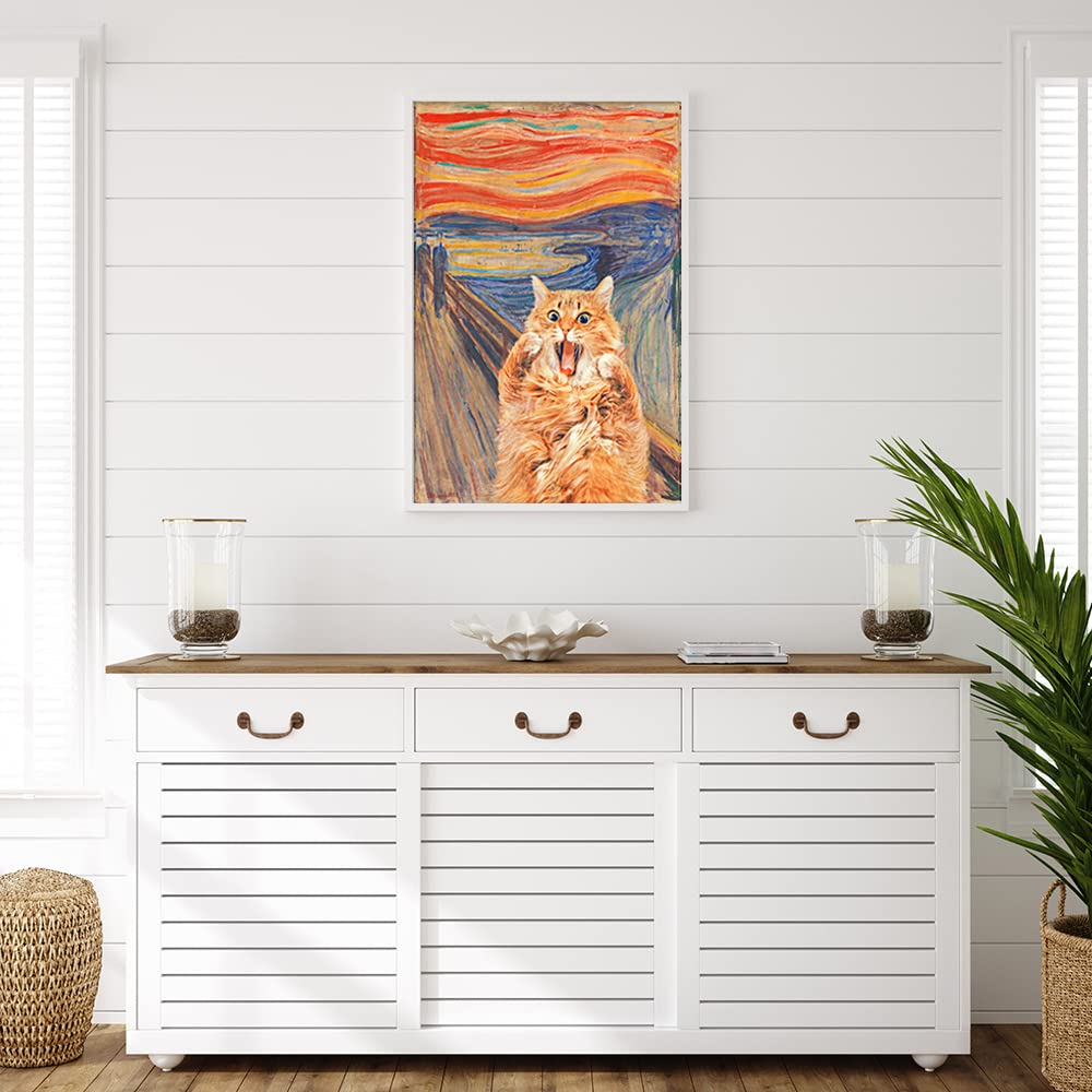 Abstract Edvard Munch Canvas Wall Art Famous Art The Scream Funny Cat Aesthetic Poster Retro Print Paintings Orange Gallery Wall Decor Pictures for Bedroom Living Room 12x16 Inch Unframed