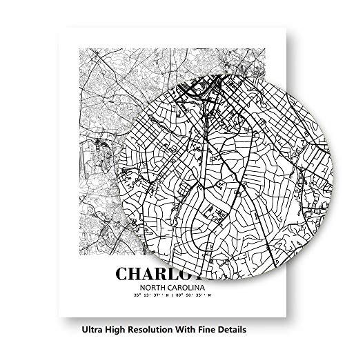 Eleville 8X10 Unframed Charlotte North Carolina City View Abstract Road Modern Map Art Print Poster Wall Office Home Decor Minimalist Line Art Hometown Housewarming wgn288
