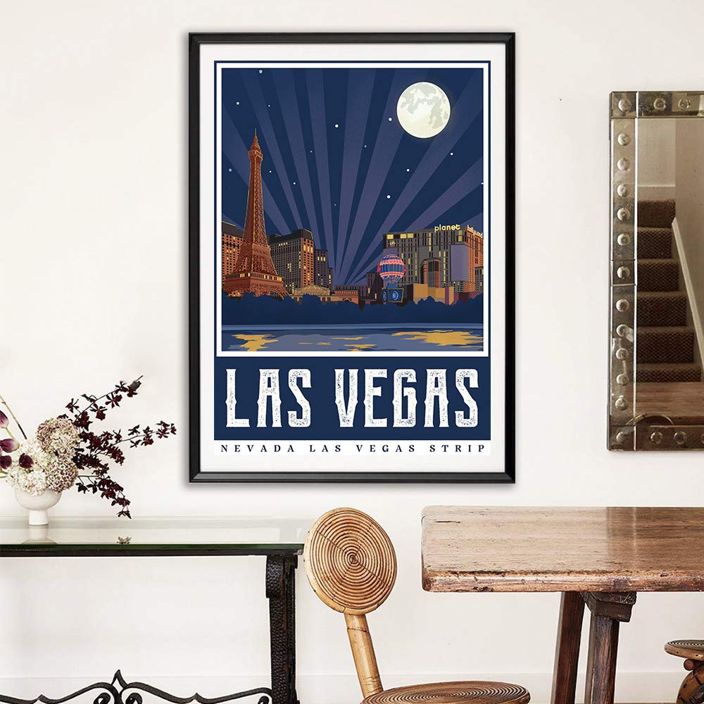 USA Nevada Las Vegas Strip America Vintage Travel Poster Art Print Canvas Painting Home Decoration Gift(12X18inch)