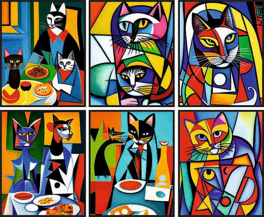 OrtixArt - Cat Wall Art - Surreal Paintings for Wall Decorations Aesthetic Prints Set of 6 - Bedroom Wall Decor - Cat Poster Funny - Unframed (8x10) inch