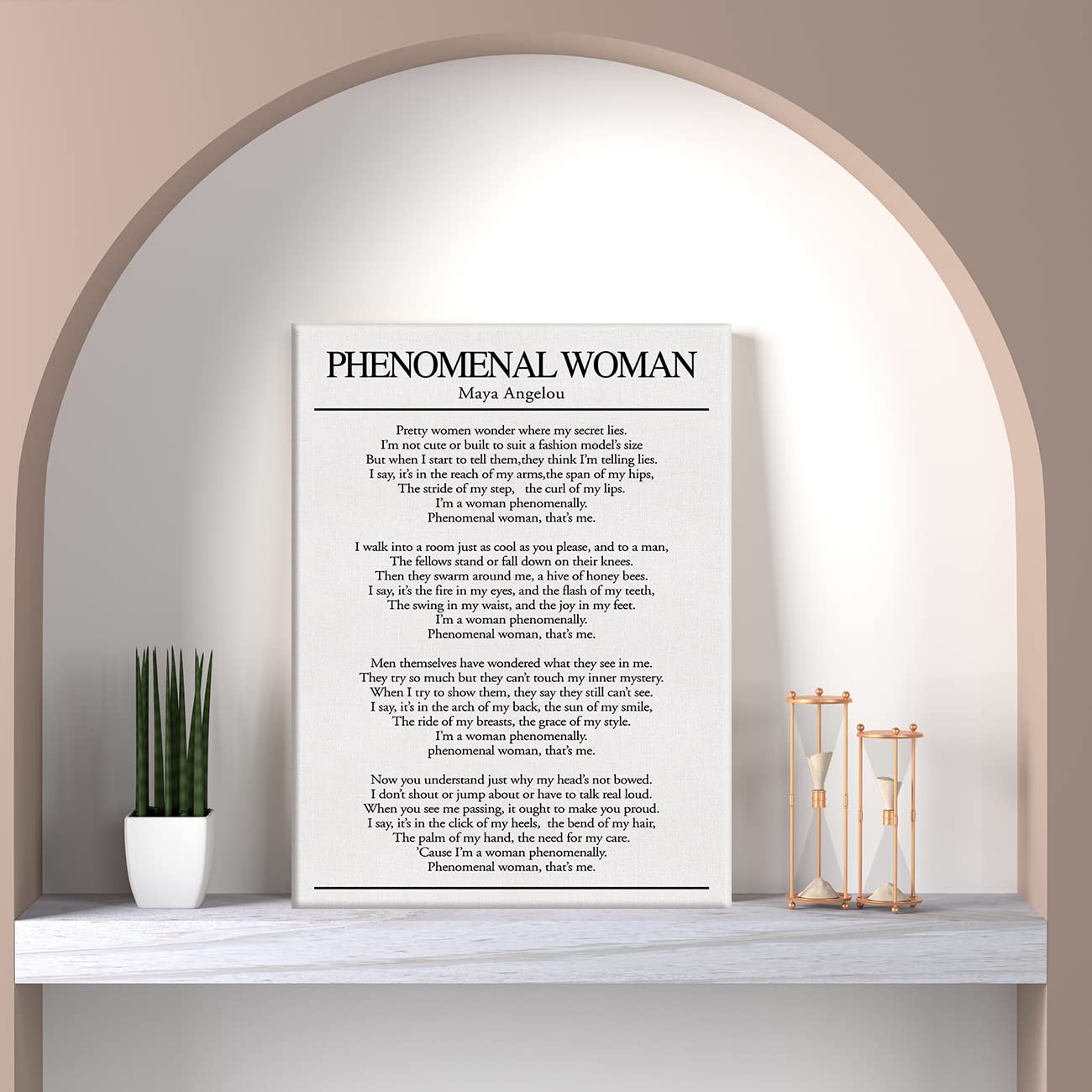 Positive Wall Art Canvas Print Phenomenal Woman Poem Maya Angelou Poster Framed Artwork Motivational Feminist Painting for Home Wall & Tabletop Decor