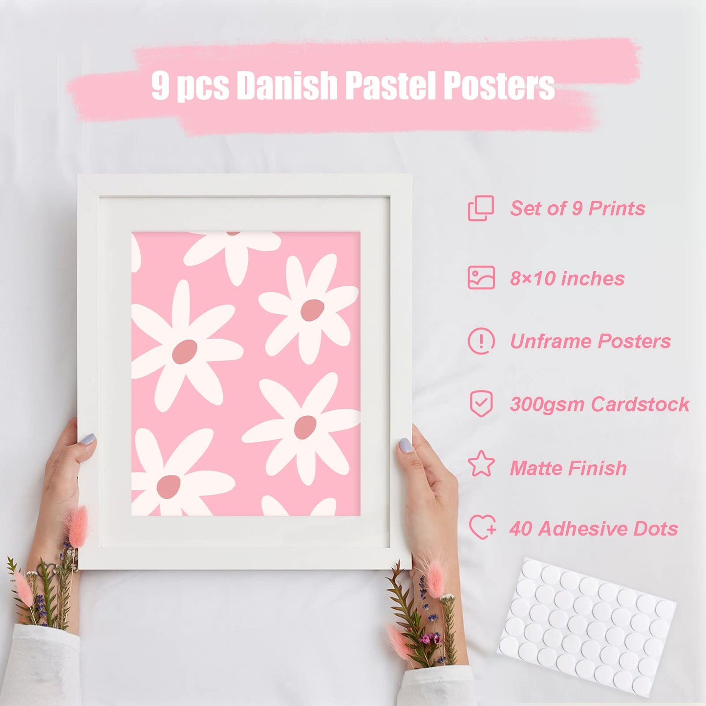 GENSTEUO 9Pcs Danish Pastel Room Decor Aesthetic, Pastel Pink Wall Art, Danish Pastel Posters Paintings, Cute Pictures Prints for Bedroom Dorm Decorations, Danish Pastel Wall Collage (8x10 UNFRAMED)