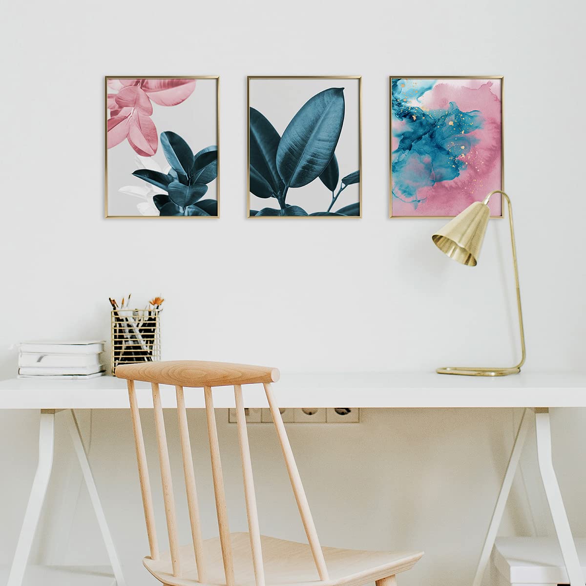 BARATIE Botanical Wall Art Prints Set of 4 Bathroom Decor Wall Art Indigo Blue Plants Rubber Leaves Posters Pink Watercolor Boho Leaf Wall Decor for Bedroom (8"x10" UNFRAMED, Indigo Blue)