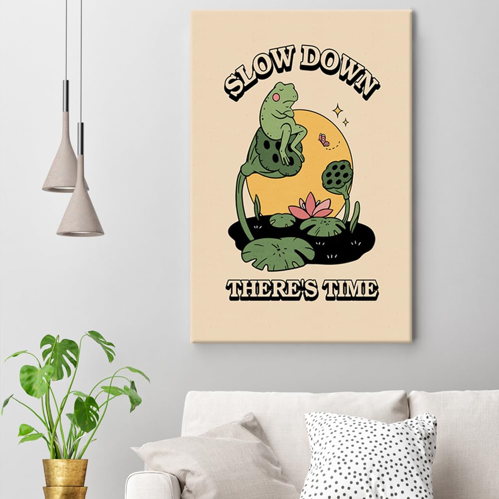 NAVIWEEK Vintage Frog Posters Wall Art Prints,SLOW DOWN THERE S TIME Cute Frog Wall Art Decor,Frog Decor for Bedroom,lotus Creativity Wall Canvas Prints 12x16 in Unframed