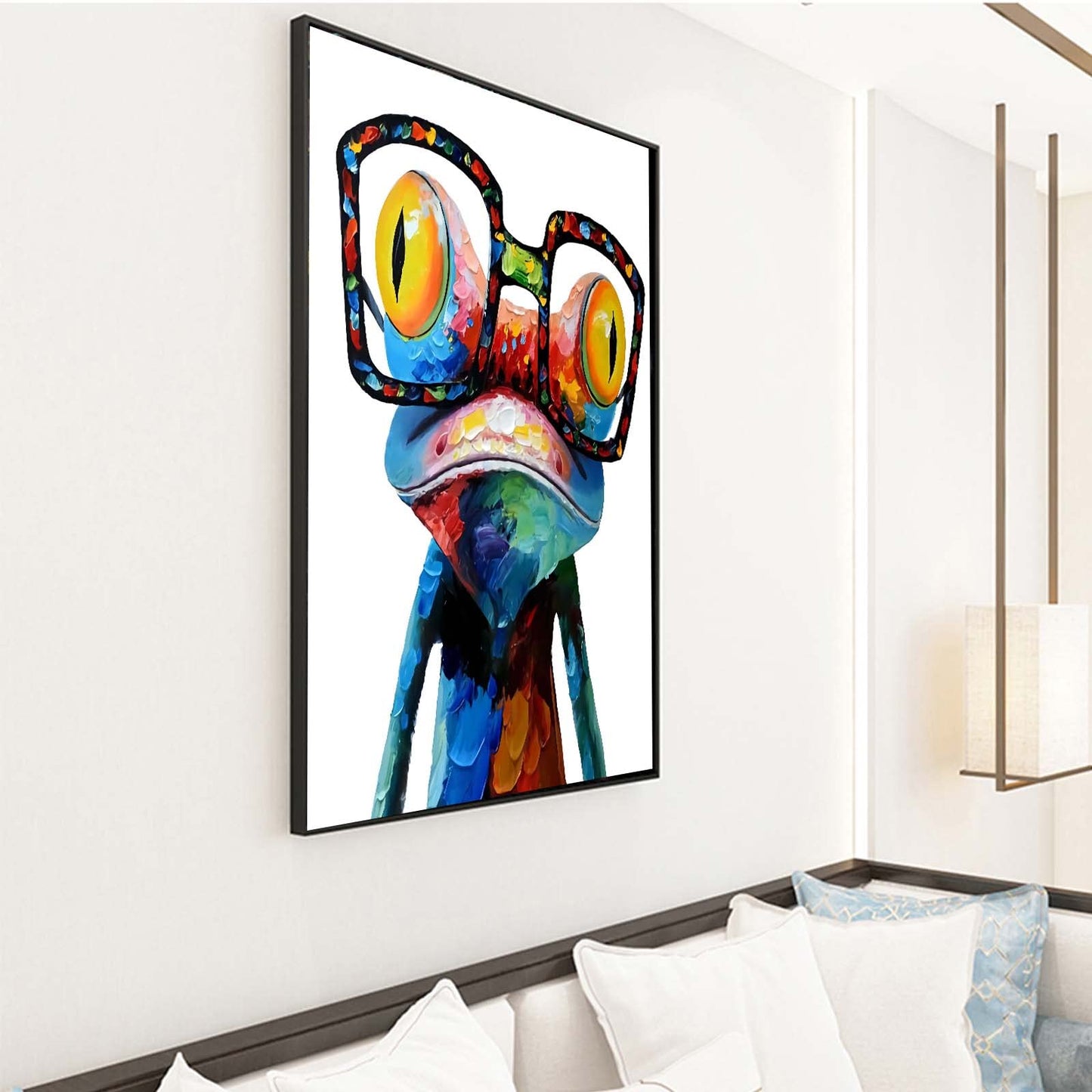 Cute Frog Wall Art Canvas Paintings Colorful Funny Frog with Glasses Pictures, Abstract Animals Canvas Wall Art Posters Prints for Bedroom Living Room Kitchen Bathroom Office Wall Decor