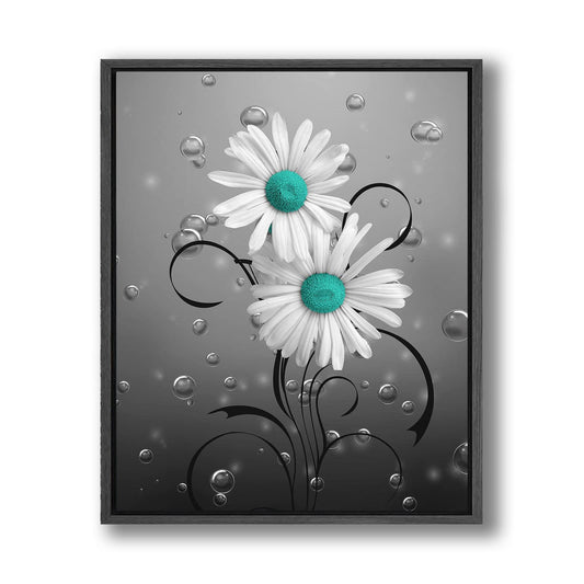 Daisy Canvas Wall Art Flower Bathroom Art Abstract Teal Daisy Poster White Flower Canvas Painting Rustic Daisy Wall Art Decor Country Floral Poster Prints for Living Room Bedroom (Unframed,16x20inch)