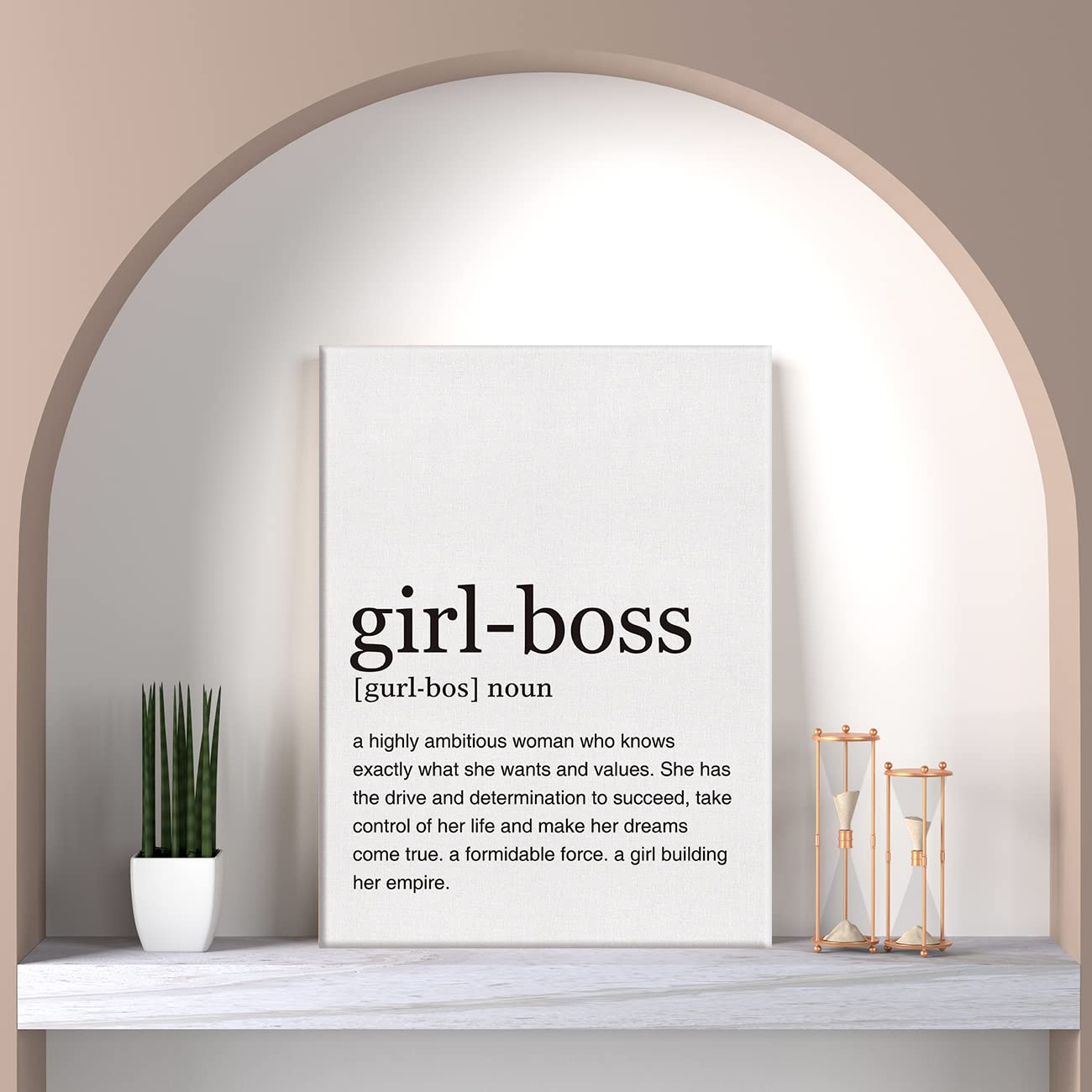 LEXSIVO Girl Boss Definition Print Canvas Wall Art Home Office Decor Modern Girl Boss Quote Painting 12x15 Canvas Poster Framed Ready to Hang Artwork