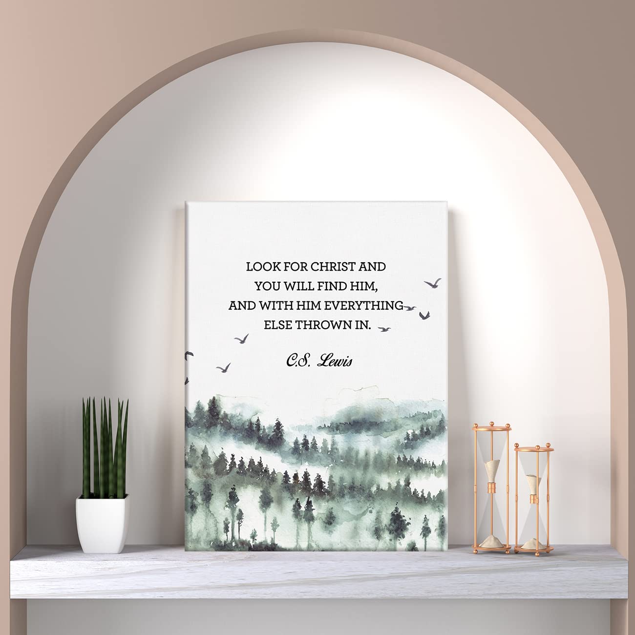 LEXSIVO Watercolor Christian Print Canvas Wall Art Home Decor Look for Christ and You will Find Him Painting 12x15 Canvas Poster Framed Ready to Hang