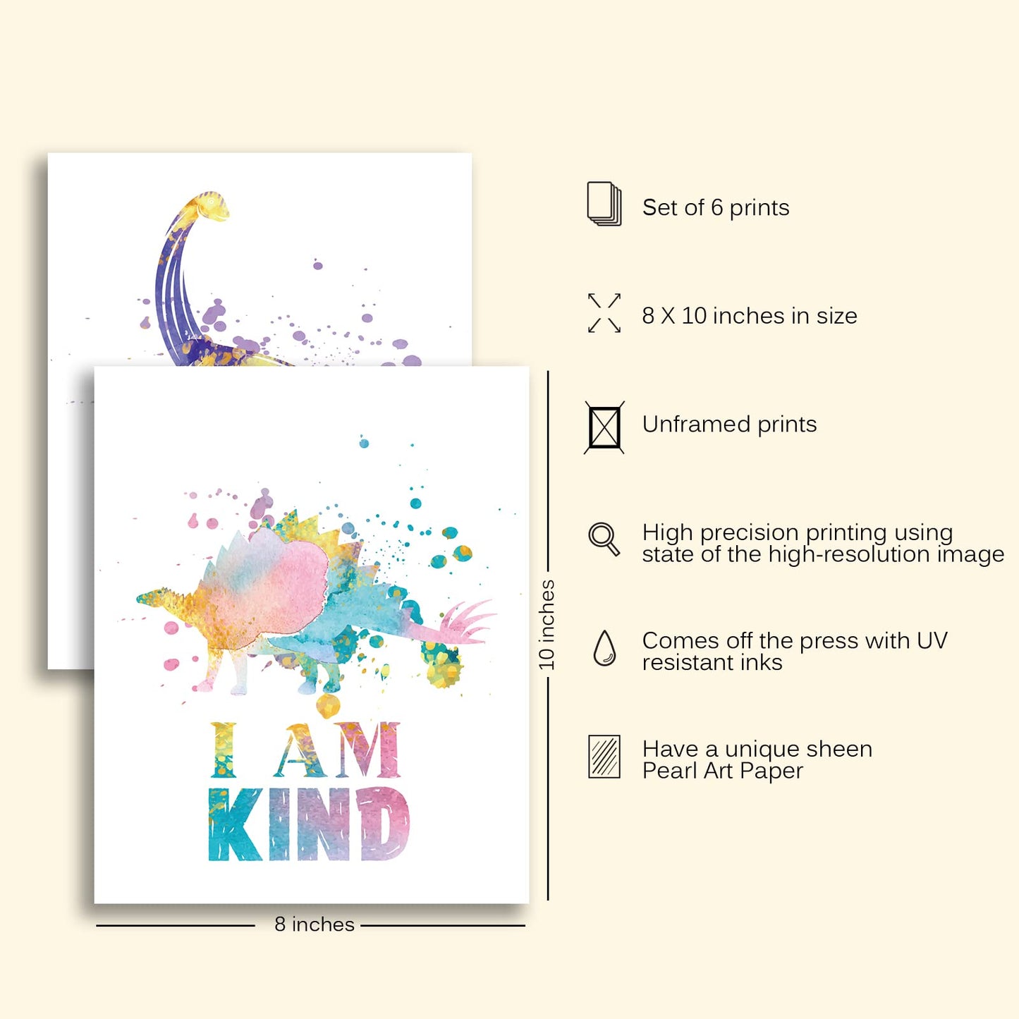 Dinosaur Room Wall Decor Dinosaur Poster For Boys, Nursery Dinosaurs Wall Art Decor Positive Affirmations Art Prints For Kids Boys, Bedroom, Playroom, Nursery, Room Decoration（6 Pcs,8 X 10 In）