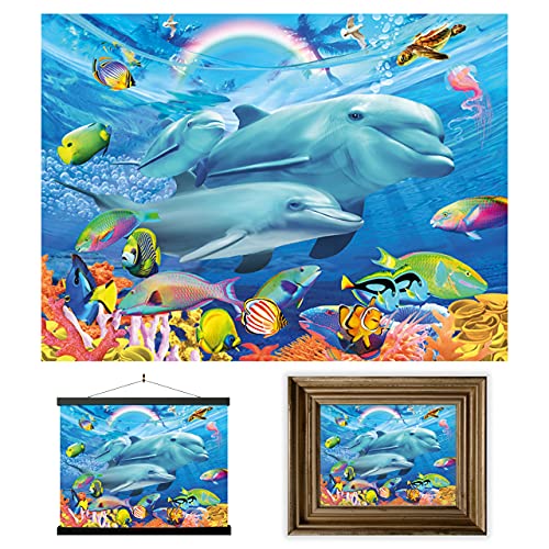 3D LiveLife Lenticular Wall Art Prints - Dolphin Family from Deluxebase. Unframed 3D Ocean Poster. Perfect wall decor. Original artwork licensed from renowned artist, Michael Searle