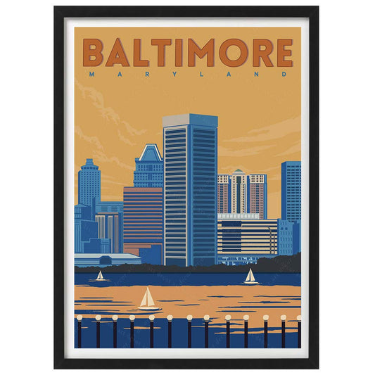 xtvin USA Baltimore Maryland America Vintage Travel Poster Art Print Canvas Painting Home Decoration Gift(12X18inch)