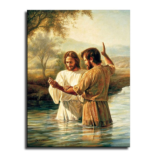 WRR Baptism of Jesus Christ Poster Picture Canvas Wall Art Print Christianity Jesus Home Room Decor (12x16inch-NoFramed,2)