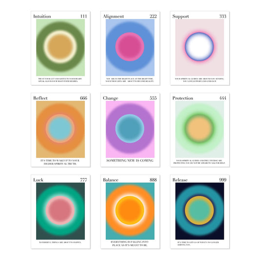 LIYAOLI Aura Posters Colorful Gradient Wall Art Paints 8 x 10 Unframed Set of 9 Pcs Angel Number posters for Clean Girl Aesthetic Room Decor,Danish Pastel Posters for Trendy Home Decor
