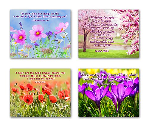 8x10 BIBLE QUOTES Christian Inspirational Wall Decor Posters. Set of 4 Unframed Poster Prints. Made in USA.