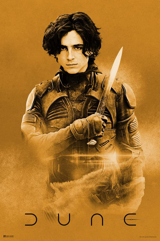 Dune Paul Atreides With Knife Savior Timothee Chalamet Graphic Official Merchandise 2021 Movie Merch Denis Villeneuve Film Frank Herbert Book Series It Begins Cool Wall Decor Art Print Poster 12x18