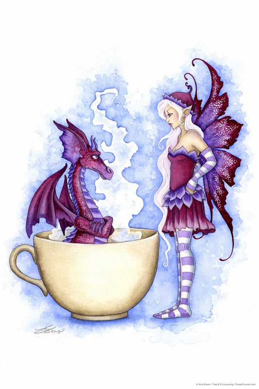 Get Out Of My Hot Tub Dragon In Cup With Fairy by Amy Brown Fantasy Poster Drawing Purple Dragon Hot Cup Coffee Tea Cool Wall Decor Art Print Poster 12x18