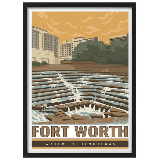 xtvin USA Texas Fort Worth Water Garden America Vintage Travel Poster Art Print Canvas Painting Home Decoration Gift（12X18inch）