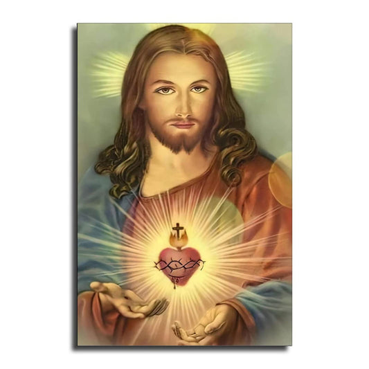 FireDeer Catholic Jesus Poster Print On Canvas Painting Christian God Pictures for Living Room No Frame (Sacred Heart of Jesus-1,8x12inch)