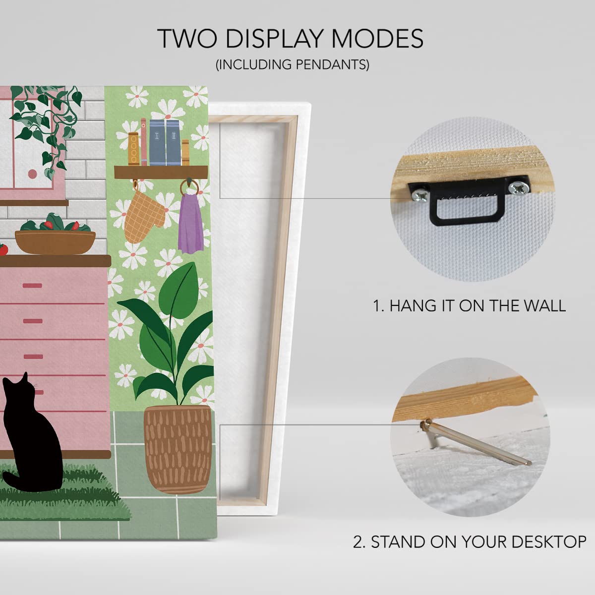 NISTOMISU Black Cat in the Pink Kitchen Canvas Prints Wall Decor Boho Botanical Black Cat Canvas Art Sign Canvas Poster Gifts for Home Kitchen Decor 11.5"x15"