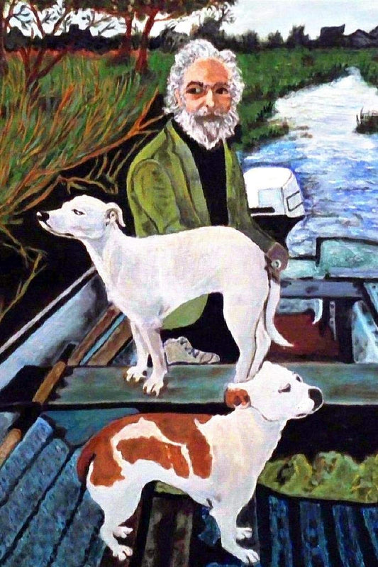 Man in Boat With Dogs Movie Painting Poster Motorboat On Water Film Thick Paper Sign Print Picture 8x12