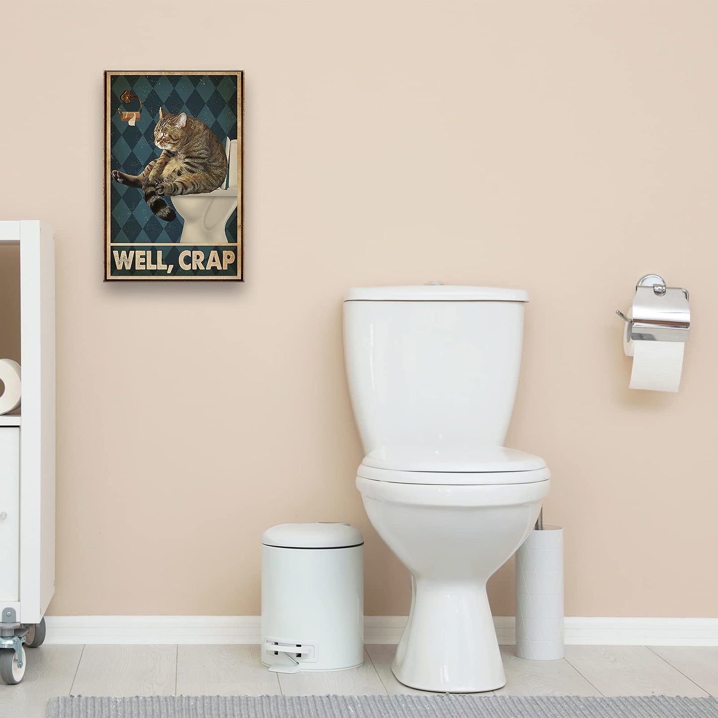 Busmko Cat Paintings Canvas Wall Art Modern Cat Bathroom Decor Posters for Wall Funny Expression Retro Toilet Picture Print Decoration Painting Unframed 08x12 inch(20x30cm)