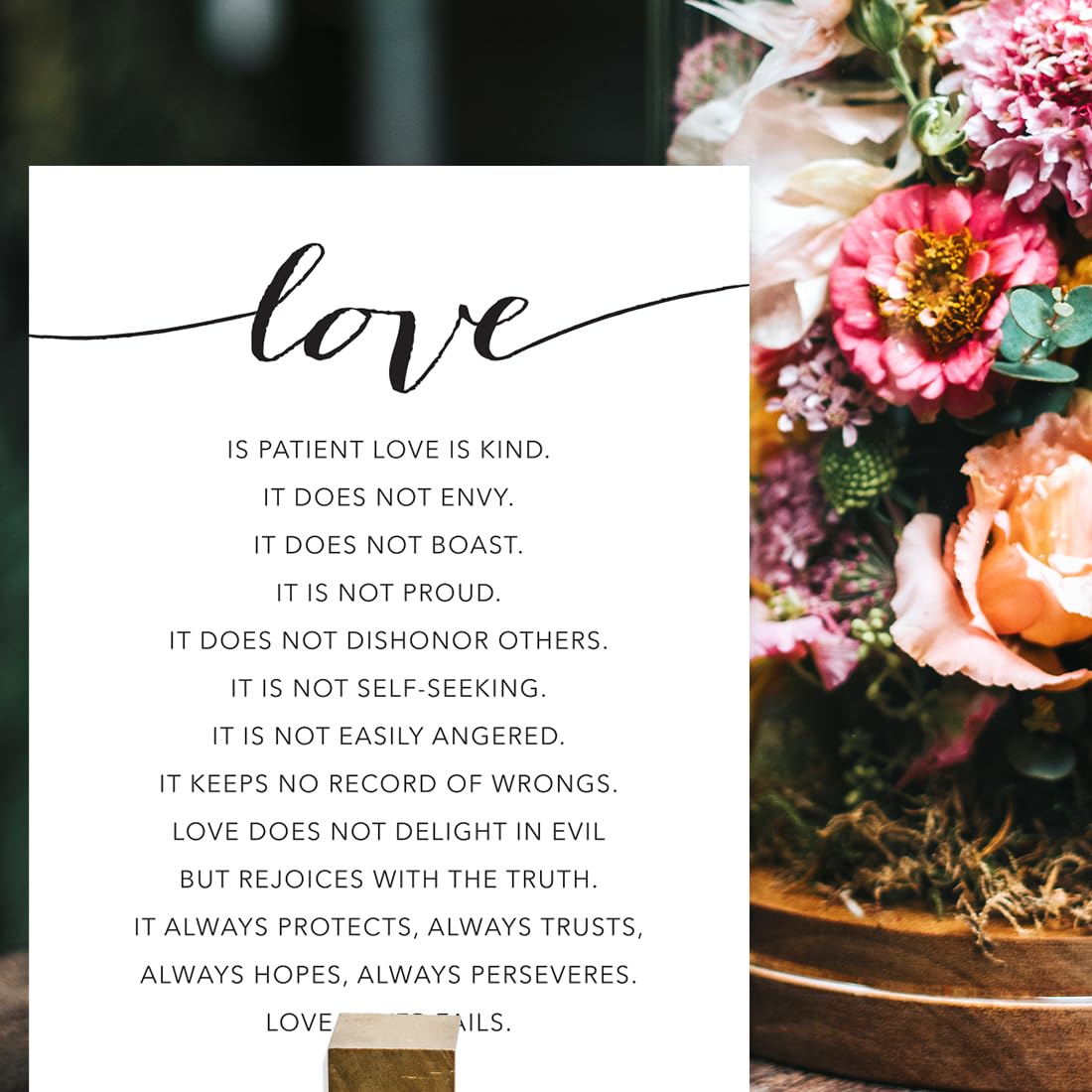 Andaz Press Unframed Black White Wall Art Decor Poster Print, Bible Verses, Love ... always protects, always trusts, always hopes, always perseveres. Love never fails. 1 Corinthians 13:4-8, 1-Pack