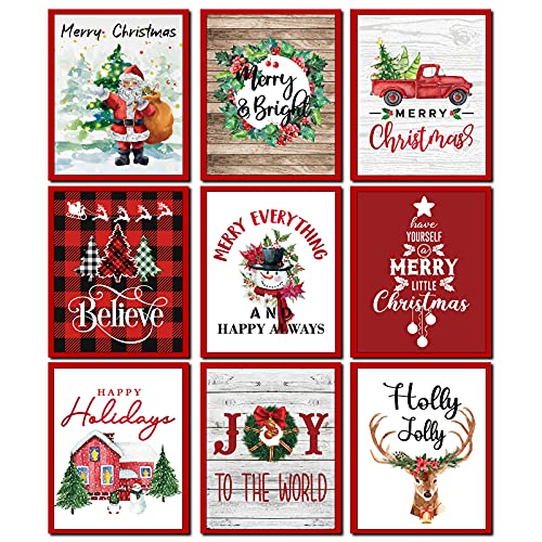 Tevxj 9PCS Holiday Bedroom Decor Prints Posters for Living Room Office Decorations Christmas Signs Paintings (8X10inch Unframed)