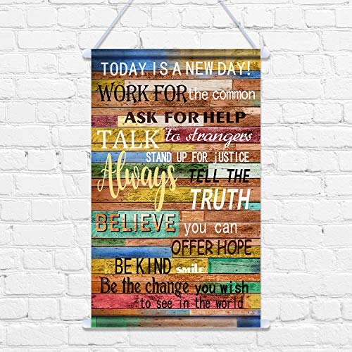 Today is a New Day Wall Decor Print Canvas Poster, 12 x 20 Inch Motivational Quotes Inspirational Hanging Scroll Frame for Painting Home Office Classroom Study Wall Decor