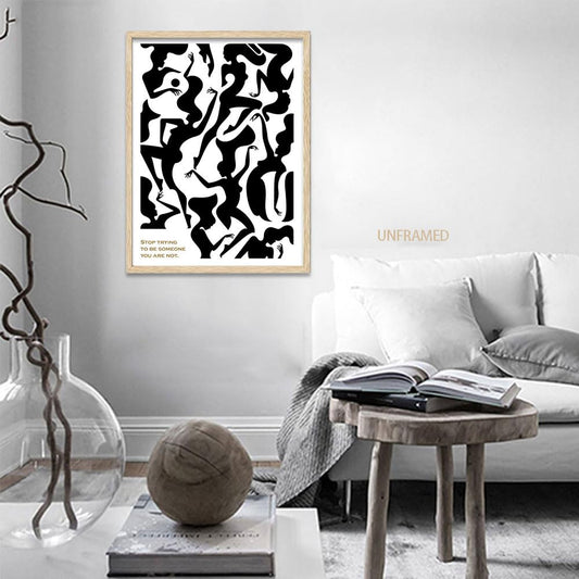Abstract lines Modern Black and White Woman Canvas Wall Art Boho Minimalist poster Body Shape Art Print Black Women picture Decor for Bathroom Bedroom Living Room 16"*24"Unframed