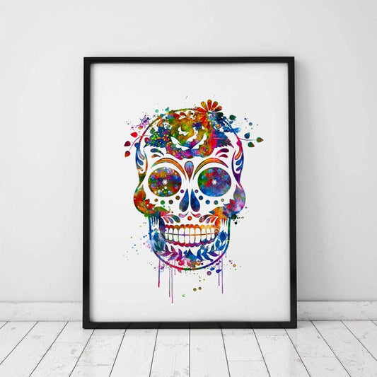 Unique Skull Watercolor Wall Hanging Sugar Skull Wall Decor Skull Art Print Watercolor Skull With Flower Poster Watercolor Painting 8x10 inch Unframed