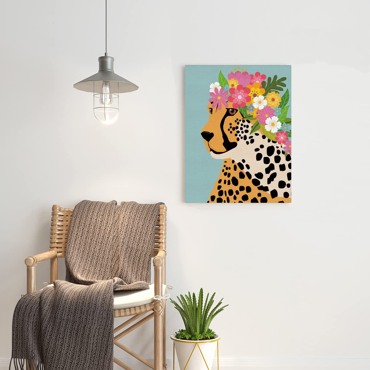 NISTOMISU Colourful Flower Crown Cheetah Canvas Prints Wall Decor Cheetah Canvas Art Sign Canvas Poster Gifts for Home Bedroom Bathroom Nursery Decor 11.5"x15"