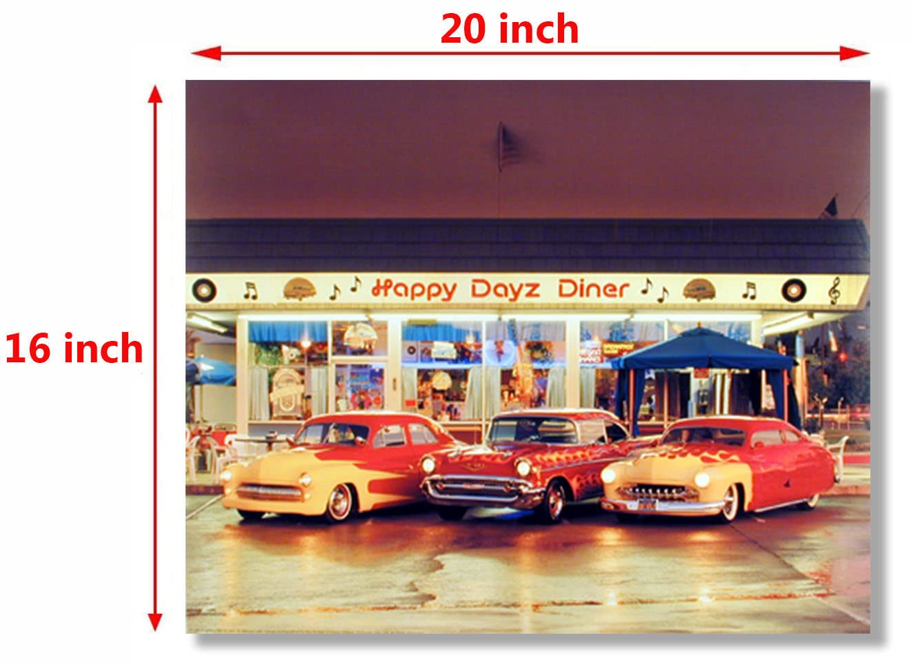 Happy Dayz Diner 57 Chevy Bel Air 50's Mercury Car Wall Decor Art Print Poster (16x20)