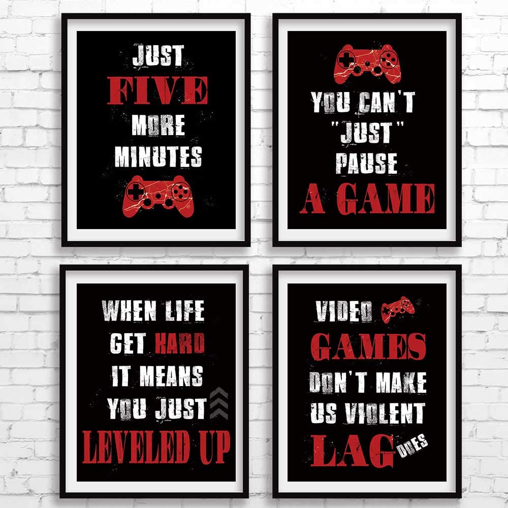 CHIEN-CHI LILI Four Blue Video Game Posters Set of 4 (8”X10”), Cool Video Game Art Print Room Wall Decoration, Gamer wall art, Boys Bedroom, Gamer, Boys bedroom, Kids room, No Frames (Blcak)
