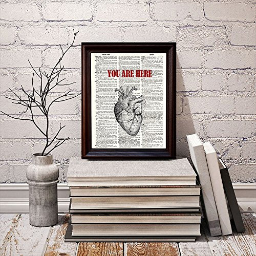 Anatomical Human Heart Love - You Are Here in My Heart - Printed on Upcycled Vintage Dictionary Paper - 8"x11" Anatomy Art Poster/Print