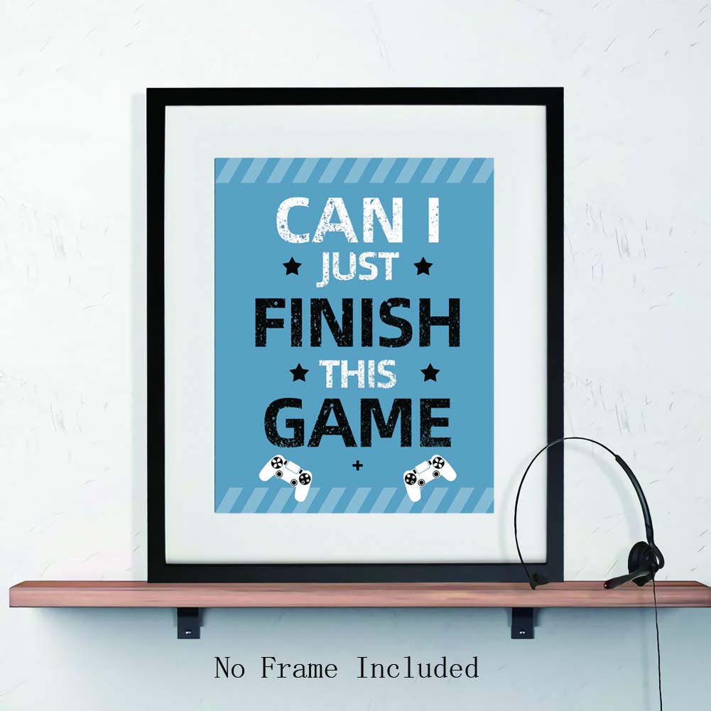 KAIRNE Gaming Art Print, Funny Video Game Canvas Paintings Poster, Set of 4 (8X10”,Unframed) Gamer Wall Art, Gaming signs just five minutes quotes Game Room Decor For Boys Gamer room decor