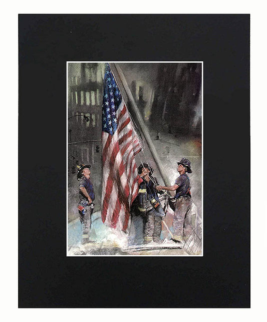 XQArtStudio, New York Firefighters Raising Flag 9/11 NYC Portrait Art Artworks Print Picture Photograph Mini Poster Gift Wall Decor Display Size with Matted 8x10, 8Inx10In