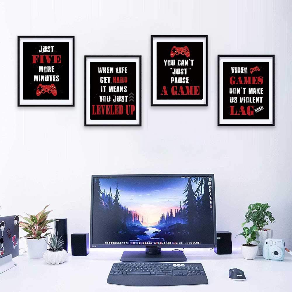 CHIEN-CHI LILI Four Blue Video Game Posters Set of 4 (8”X10”), Cool Video Game Art Print Room Wall Decoration, Gamer wall art, Boys Bedroom, Gamer, Boys bedroom, Kids room, No Frames (Blcak)
