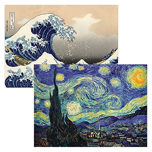 Palace Learning 2 Pack - Starry Night by Vincent Van Gogh & The Great Wave Off Kanagawa by Katsushika Hokusai - Fine Art Poster Prints (Laminated, 18" x 24")