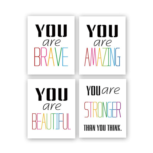 HPNIUB Typography Watercolor Word Inspirational Quote&Saying Modern Art Print Set of 4 (8”X10” Painting，Motivational Phrase Wall Art Poster for Nursery or Kids Room Home Decor，Not Include Frame