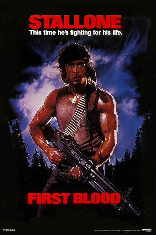 First Blood Rambo This Time Hes Fighting For His Life Retro Vintage 80s Movie Theater Decor Memorabilia Action Film Sylvester Stallone Series Collection Cool Wall Decor Art Print Poster 12x18